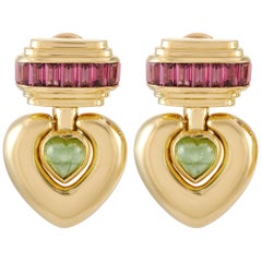 LB Exclusive 18 Karat Yellow Gold Peridot and Tourmaline Clip-On Earrings