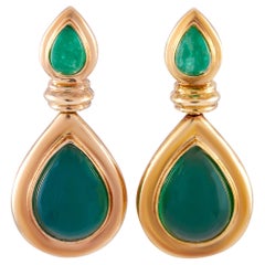LB Exclusive 18 Karat Yellow Gold Reversible Coral and Chrysoprase Earrings