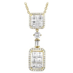 LB Exclusive 18 Karat Yellow Gold Round and Square Diamond Necklace