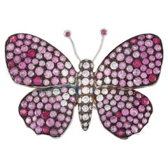 LB Exclusive 18K Gold 1.00 Carat Diamond and Sapphire Italian Butterfly Brooch