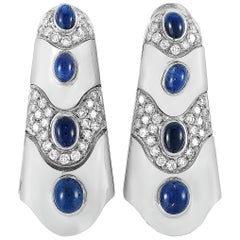 LB Exclusive 18k Gold 2.90 Carat Diamond Sapphire and Mother of Pearl Earrings