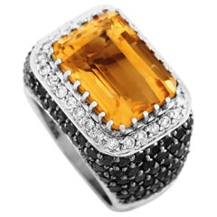 LB Exclusive 18K Gold 3.85 Carat White or Black Diamond Pave and Large Citrine