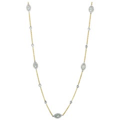 LB Exclusive 18 Karat Gold and Round and Marquise Diamonds Long Sautoir Necklace