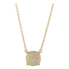 LB Exclusive 18K Gold Full Diamond Pave Small Square Cushion Pendant Necklace