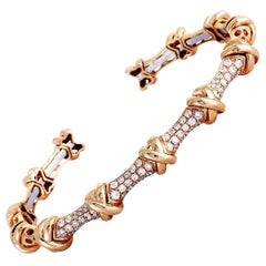 LB Exclusive 18K Rose and White Gold Diamond Pave X Pattern Open Bangle Bracelet