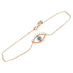 LB Exclusive 18K Rose Gold 0.05 Ct Diamond and Turquoise Evil Eye Bracelet