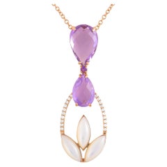 LB Exclusive 18K Rose Gold 0.15 ct Diamond, Amethyst and Mother of Pearl