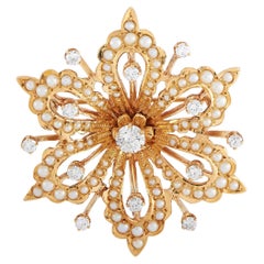 LB Exclusive 18K Rose Gold 0.60 ct Diamond Pearl Flower Brooch