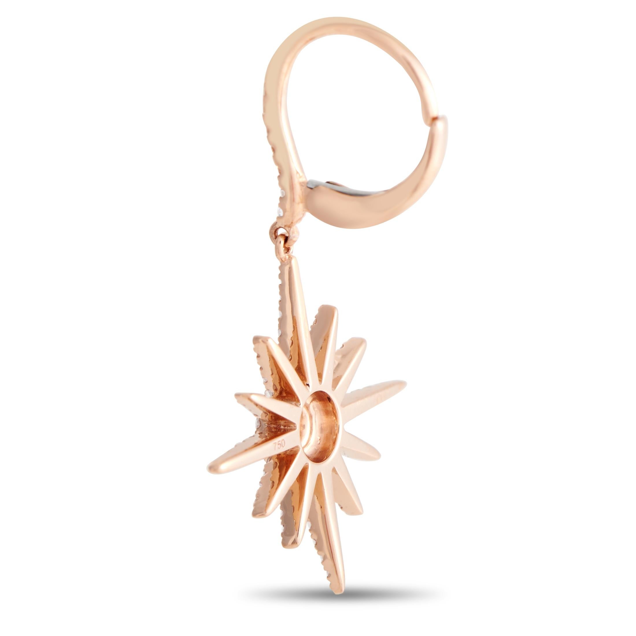 A stunning starburst motif makes these dazzling earrings the perfect addition to any special ensemble. Diamonds with a total weight of 0.60 carats allow them to effortlessly emanate light. Crafted from 18K rose gold, each one measures 1.25” long and