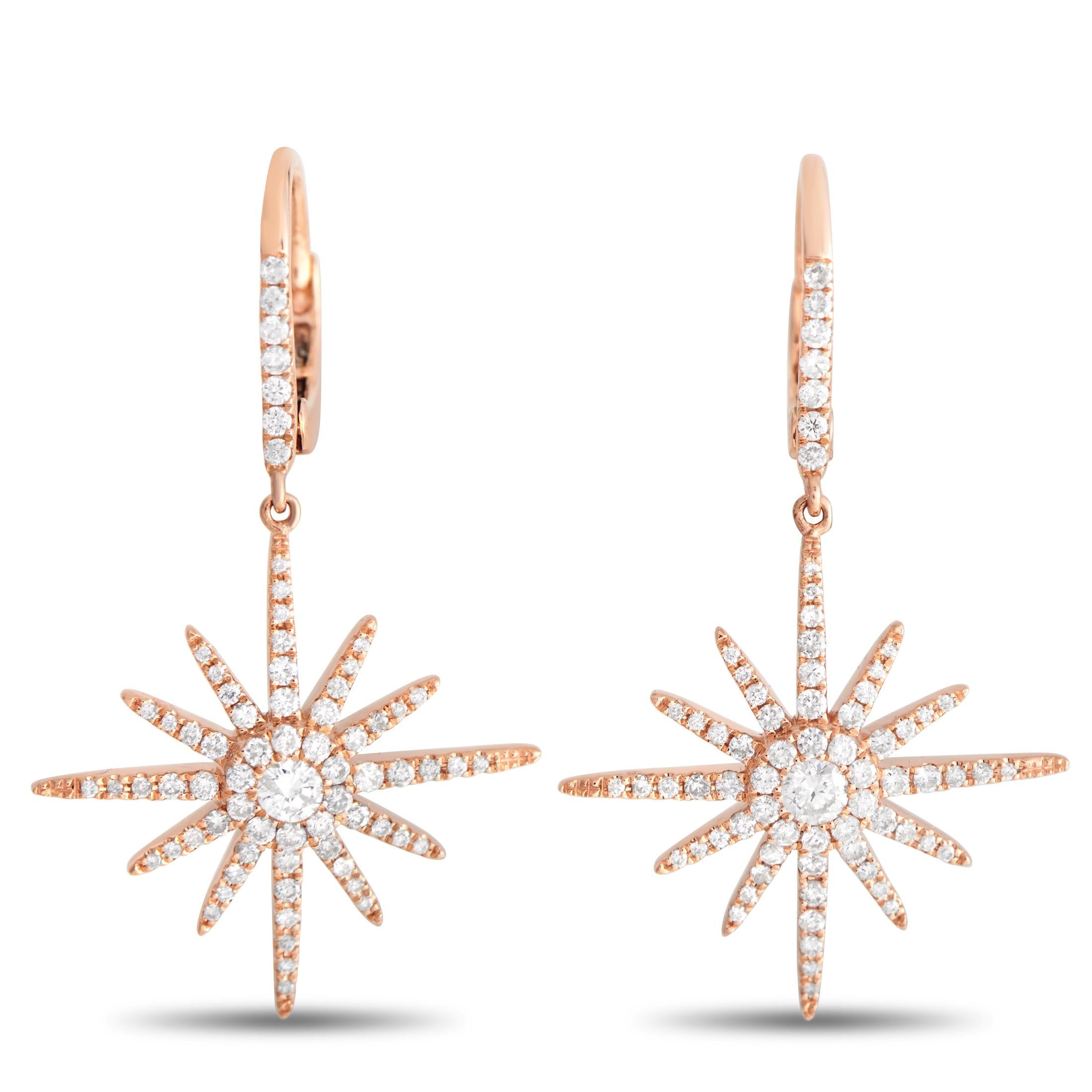 Round Cut LB Exclusive 18k Rose Gold 0.60ct Diamond Starburst Earrings