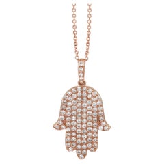 LB Exclusive 18K Rose Gold 0.75 Ct Diamond Hamsa Pendant Necklace
