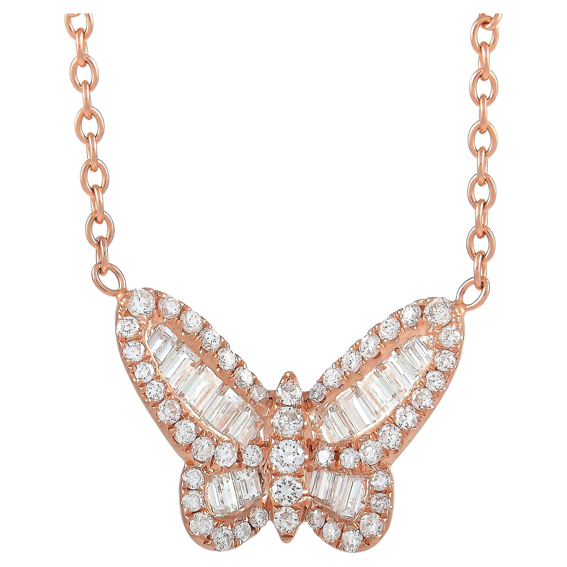 LB Exclusive 18K Rose Gold 0.89 ct Diamond Butterfly Pendant Necklace