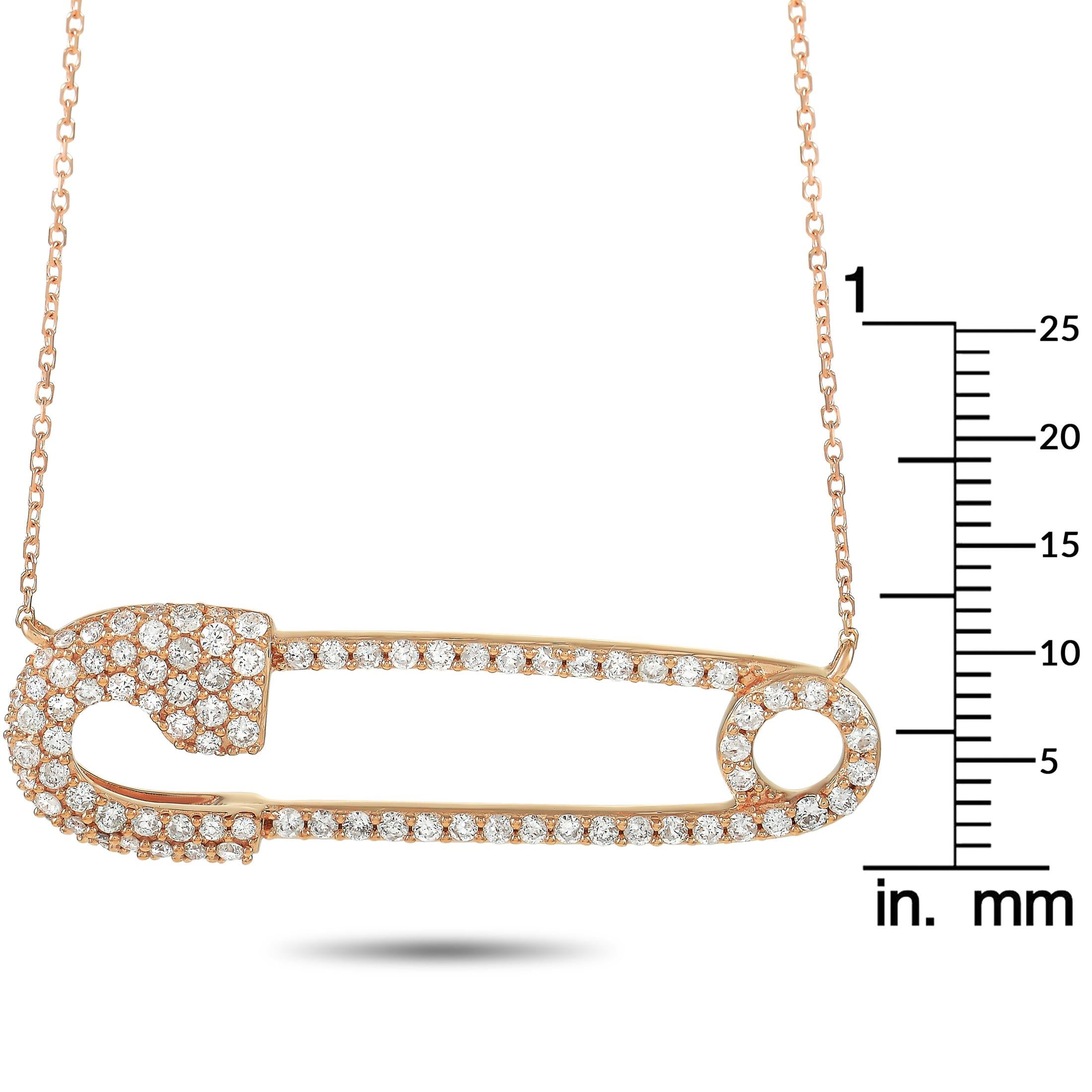 LB Exklusive Halskette mit Sicherheitsnadel-Anhänger, 18 Karat Roségold 1,00 Karat Diamant im Zustand „Neu“ im Angebot in Southampton, PA