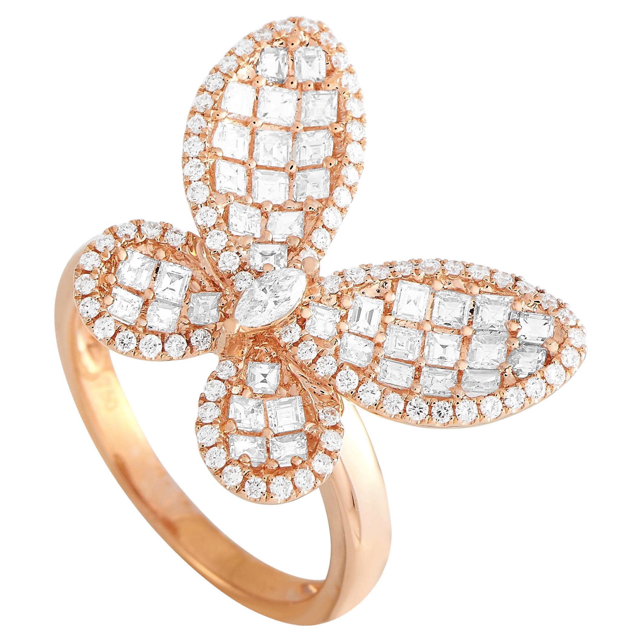 LB Exclusive 18K Rose Gold 1.21 ct Diamond Butterfly Ring For Sale at