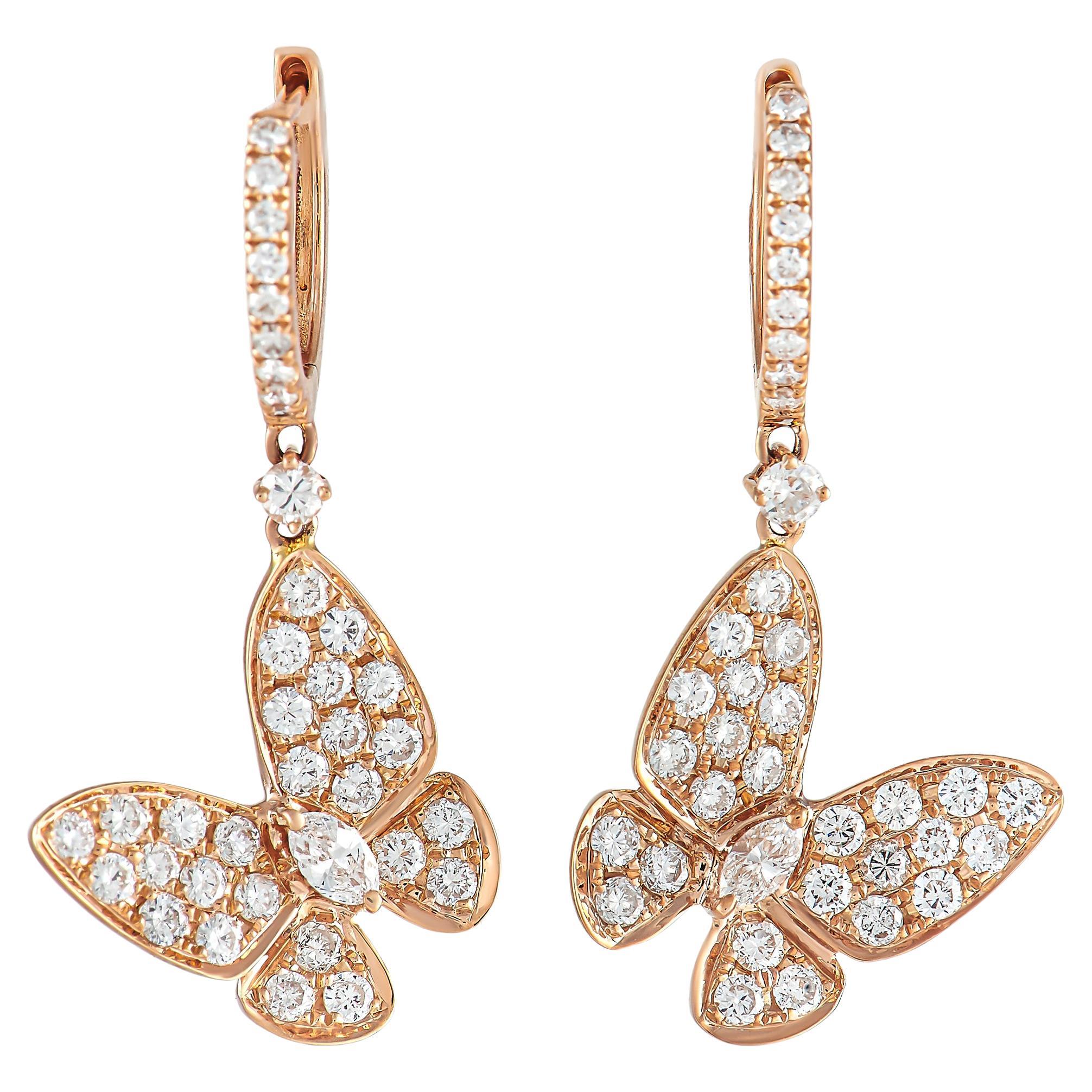 LB Exclusive 18K Rose Gold 1.40 ct Diamond Butterfly Dangle Earrings