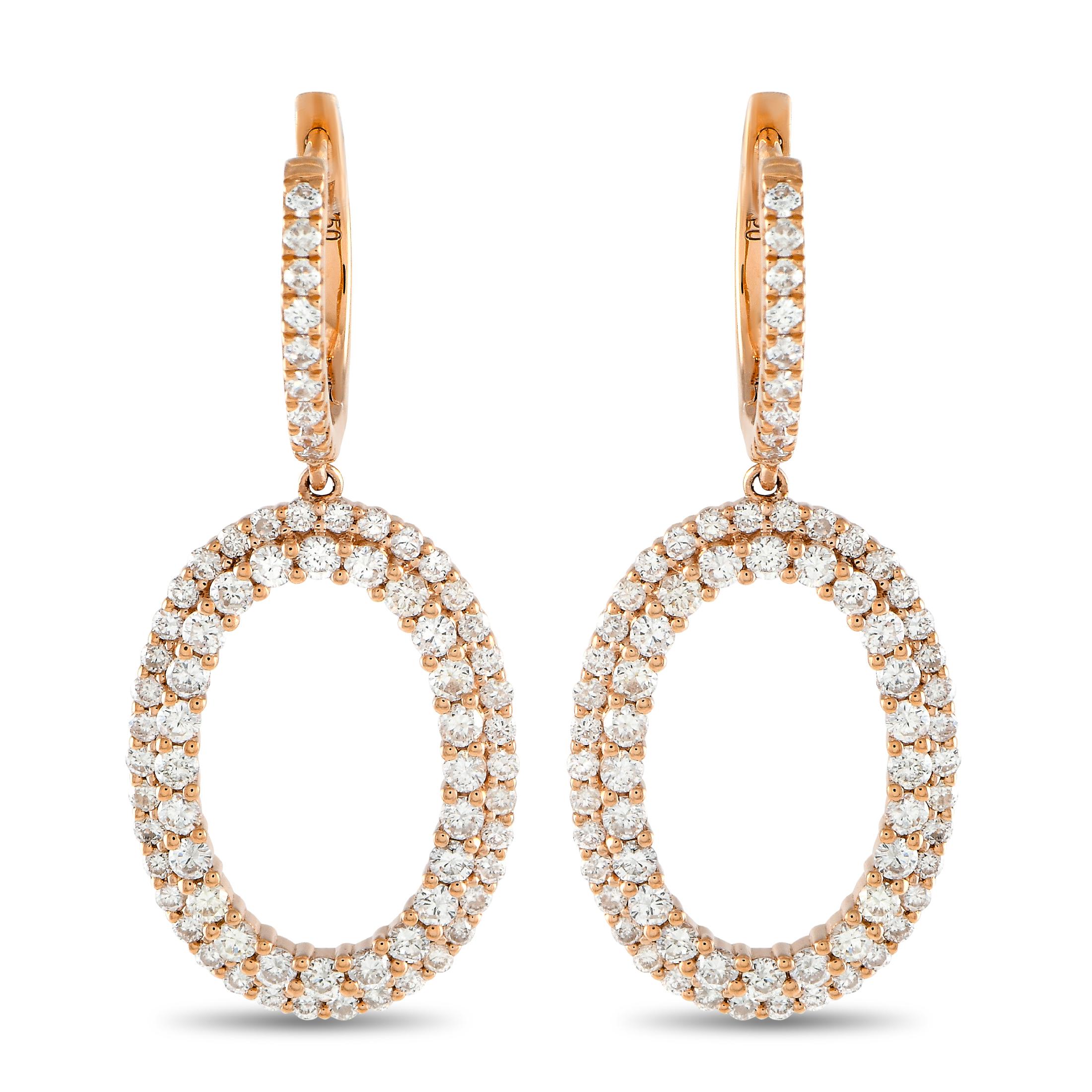 Round Cut LB Exclusive 18K Rose Gold 1.40ct Diamond Drop Earrings