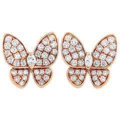 LB Exclusive 18 Karat Rose Gold 1.58 Carat Diamond Butterfly Earrings