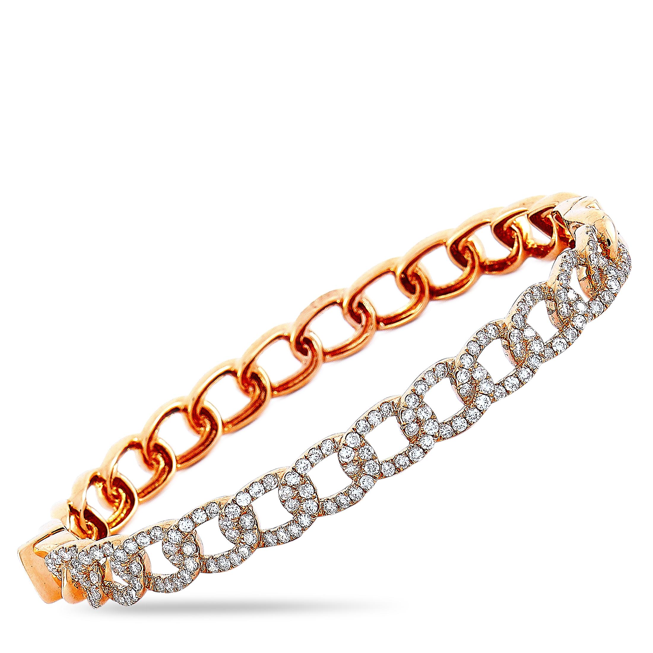 LB Exclusive 18 Karat Rose Gold 1.75 Carat Diamond Chain Bangle Bracelet In New Condition In Southampton, PA