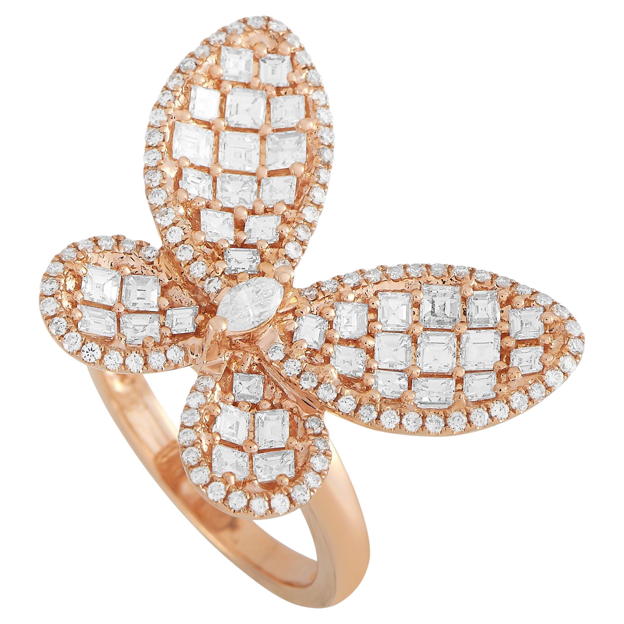 LB Exclusive 18K Rose Gold 1.21 ct Diamond Butterfly Ring For Sale at