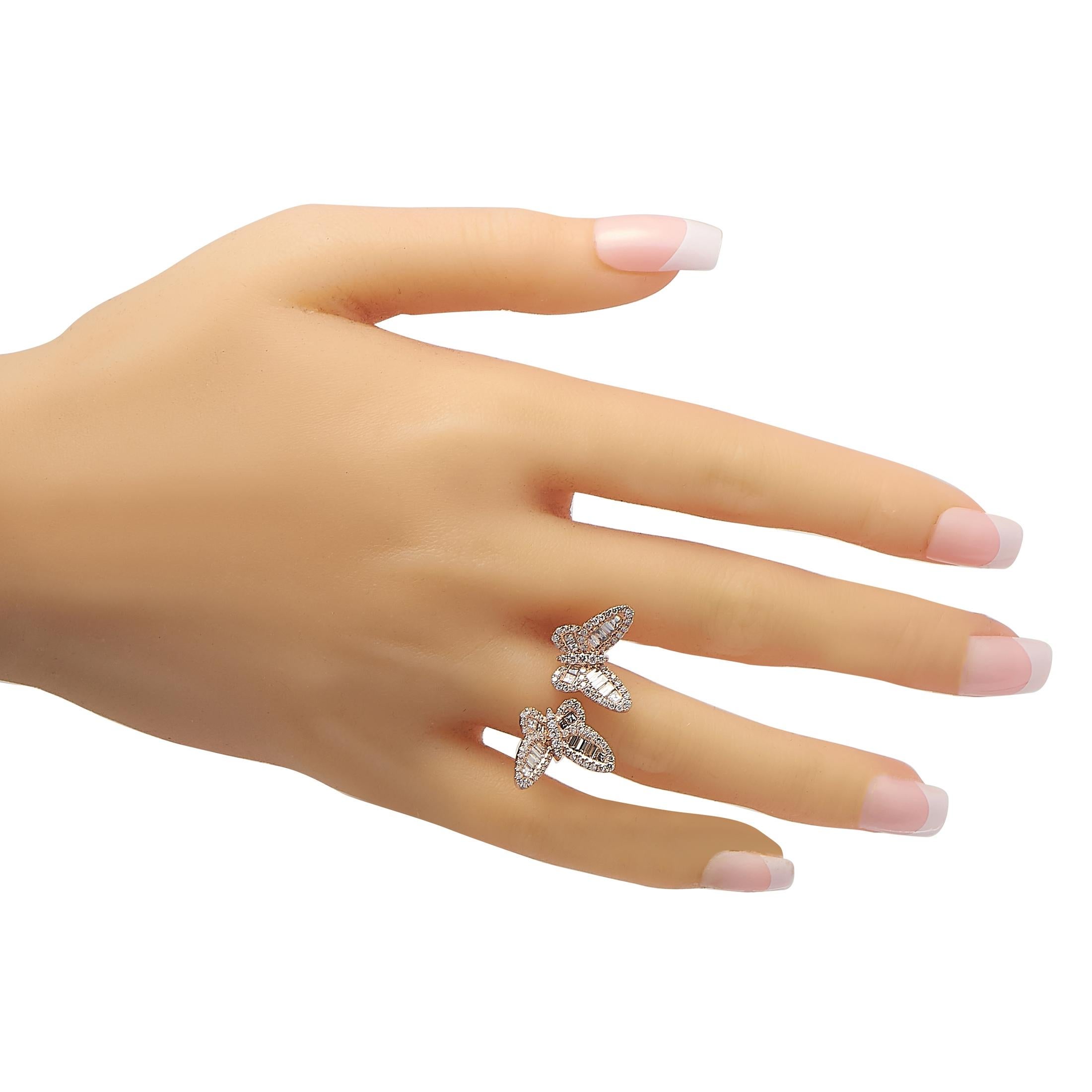 LB Exklusive Schmetterlings-Wickelring, 18 Karat Roségold 2,00 Karat Diamant (Rundschliff)