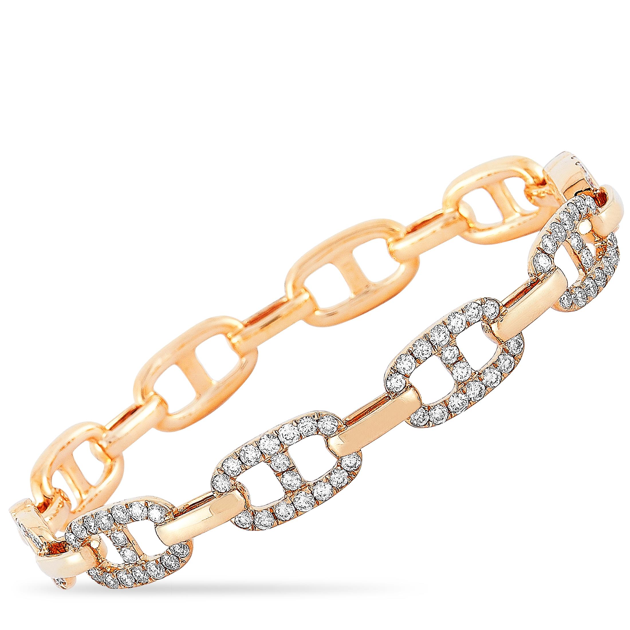 Women's LB Exclusive 18 Karat Rose Gold 2.00 Carat Diamond Chain Bangle Bracelet
