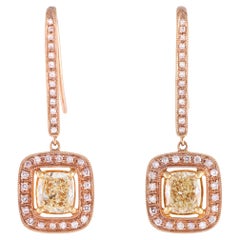 Lb Exclusive 18k Rose Gold 2.66ct Fancy Yellow and Pink Diamond Drop Earrings