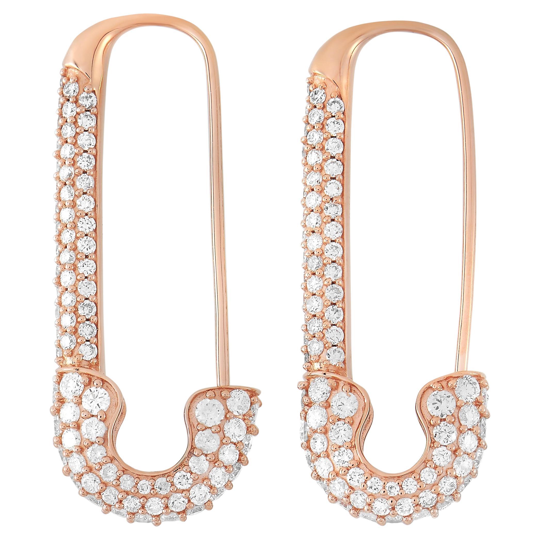 LB Exclusive Boucles d'oreilles en or rose 18 carats avec épingle de sécurité en diamants de 3,25 carats