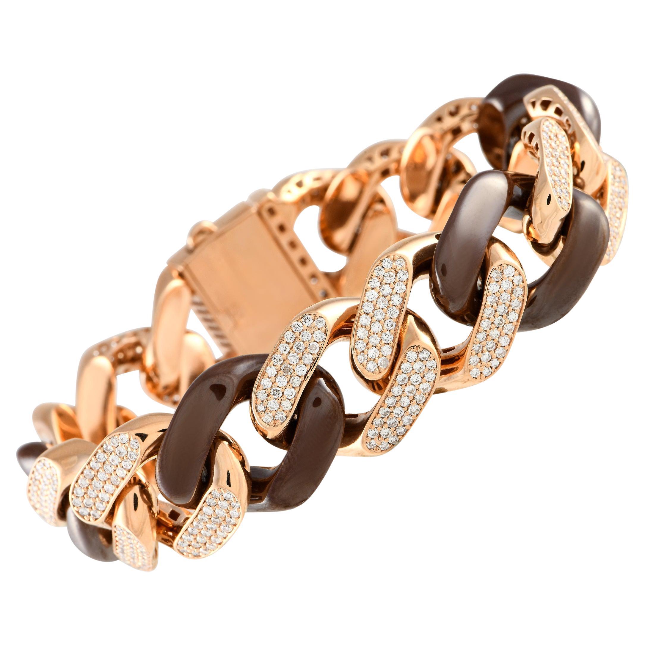LB Exclusive 18K Rose Gold 5.0ct Diamond Brown Curb Chain Bracelet For Sale
