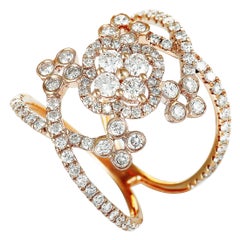 LB Exclusive 18 Karat Rose Gold Diamond Pave Flowers Openwork Ring