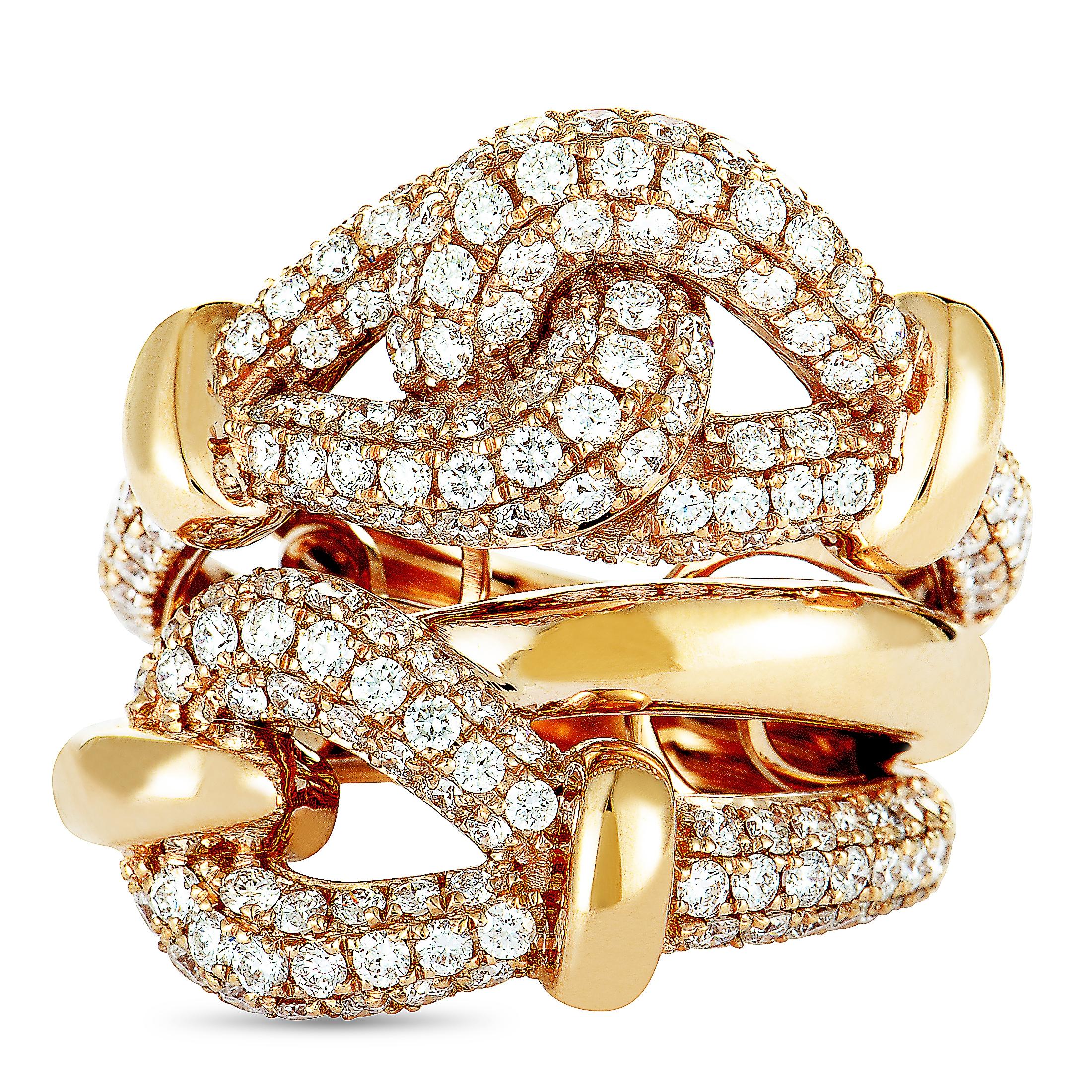Women's LB Exclusive 18 Karat Rose Gold Diamond Pave Multi-Band Ring