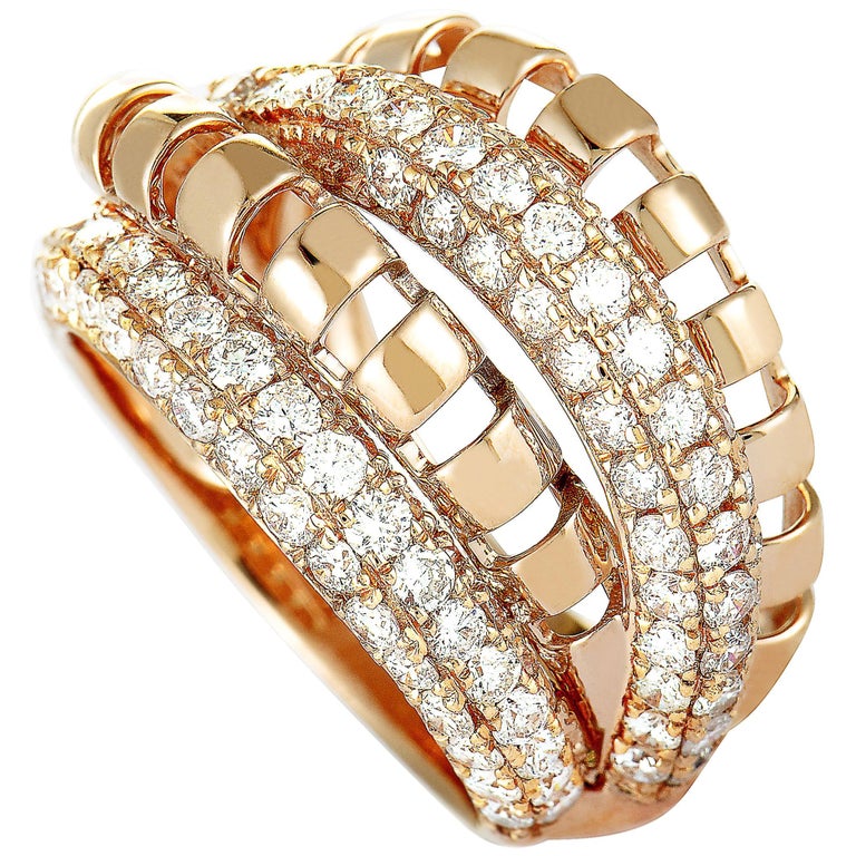 LB Exclusive 18 Karat Rose Gold Diamond Pave Multi-Band Ring For Sale ...