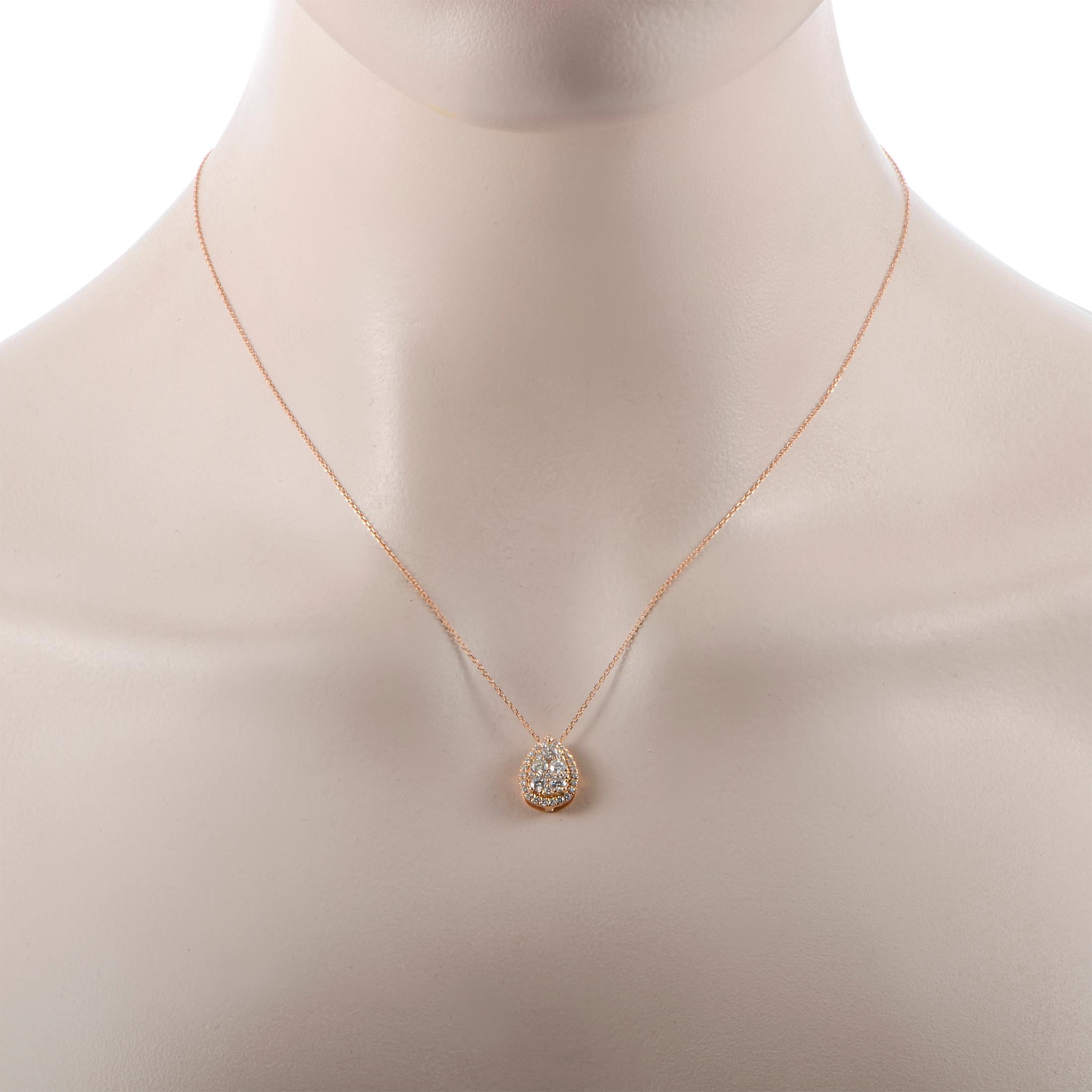 This LB Exclusive necklace is made out of 18K rose gold and diamonds that total 0.70 carats. The necklace weighs 3.3 grams and boasts an 18” chain and a pendant that measures 0.55” in length and 0.37” in width.

Offered in brand new condition, this
