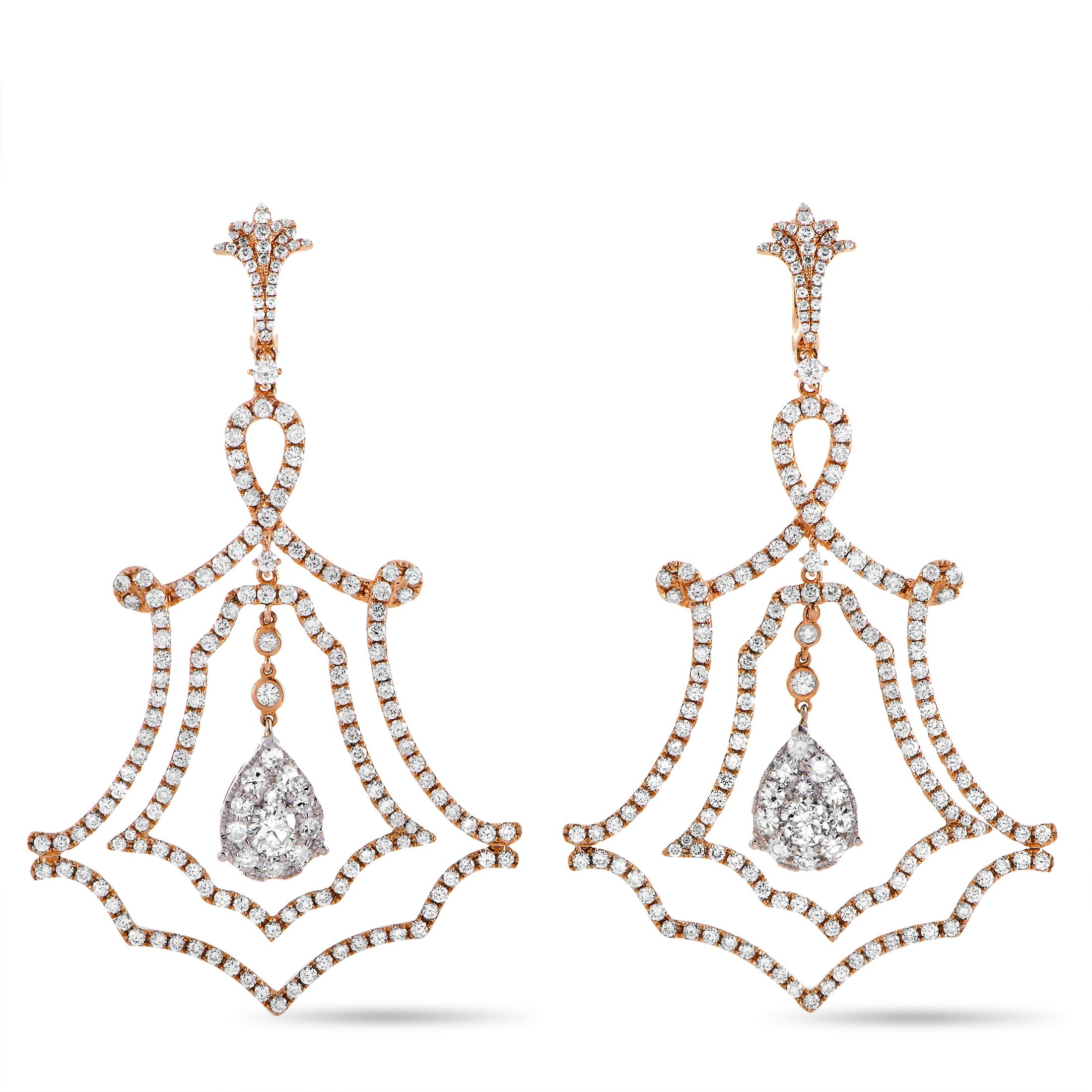 Women's LB Exclusive 18 Karat Rose Gold Full Diamond Pave Lace Drop Earrings