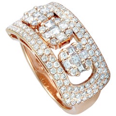 LB Exclusive 18 Karat Rose Gold Round and Asscher Cut Diamonds Sliding Band Ring