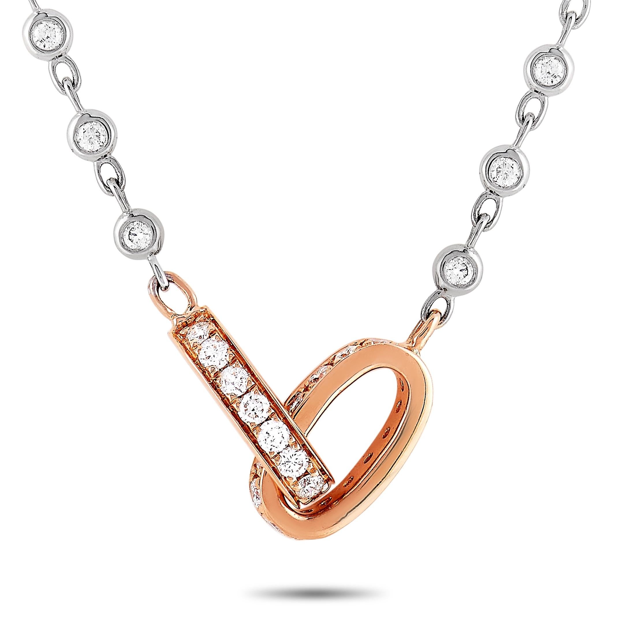 This LB Exclusive sautoir necklace is made out of 18K white and rose gold and embellished with diamonds that total 3.90 carats. The necklace weighs 18.9 grams and measures 30” in length.
 
 Offered in brand new condition, this jewelry piece