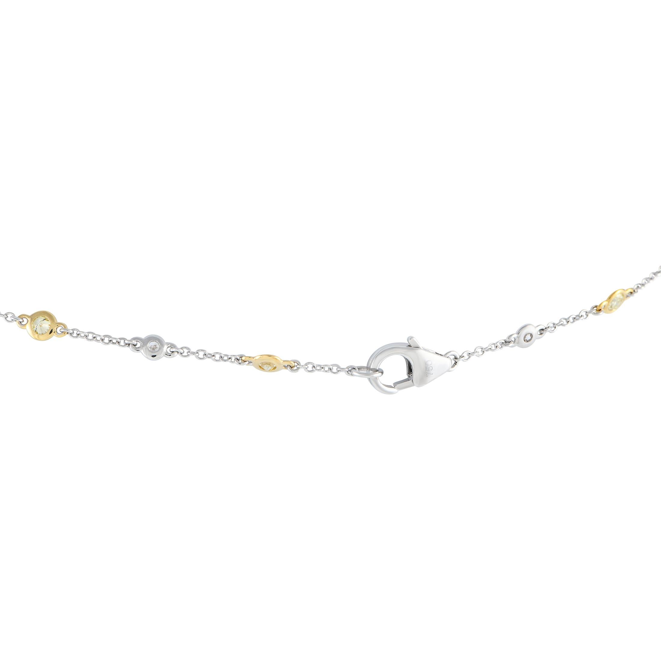 Round Cut LB Exclusive 18K White and Yellow Gold 1.09ct Diamond Station Necklace