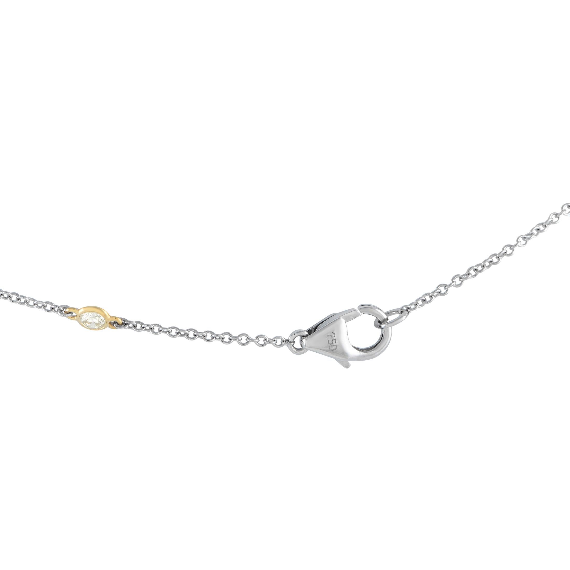 Round Cut LB Exclusive 18K White and Yellow Gold 1.28ct Diamond Station Necklace