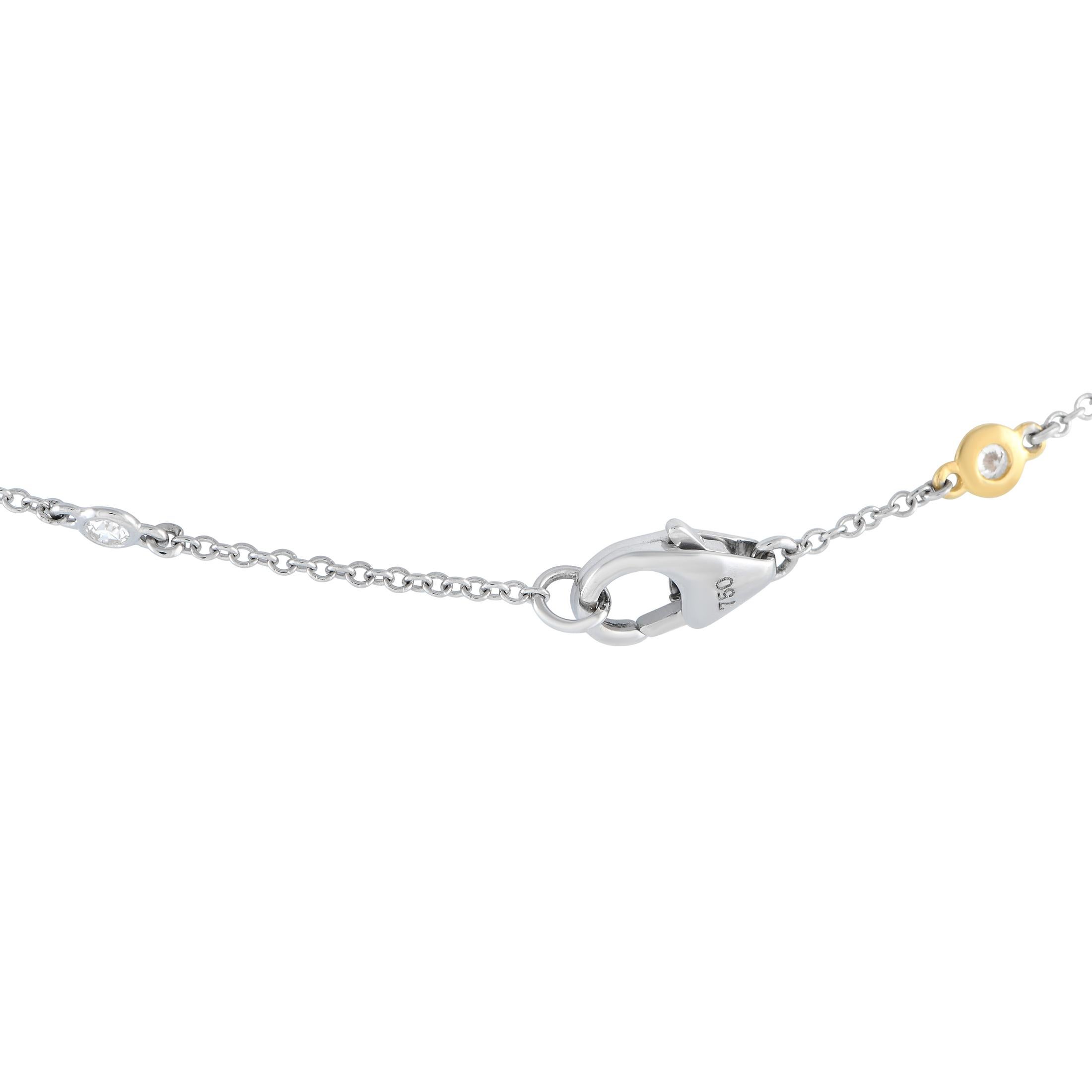 Round Cut LB Exclusive 18K White and Yellow Gold 1.32ct Diamond Station Necklace For Sale