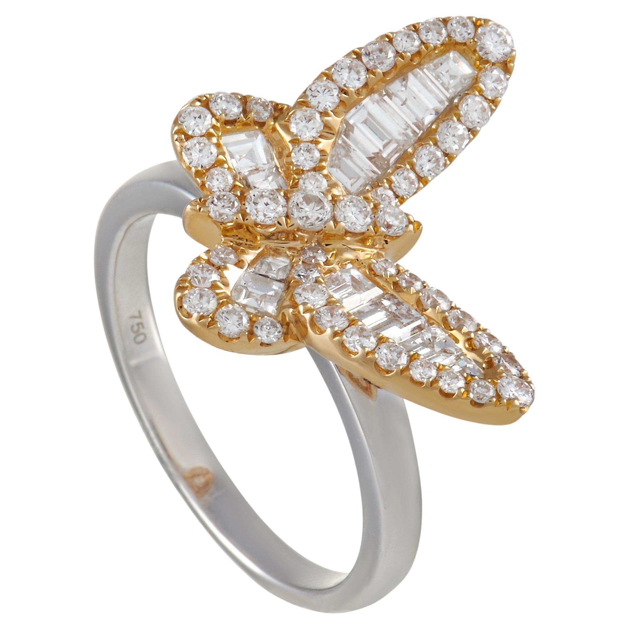 LB Exclusive 18K White and Yellow Gold 1.33 Ct Diamond Butterfly Ring For Sale