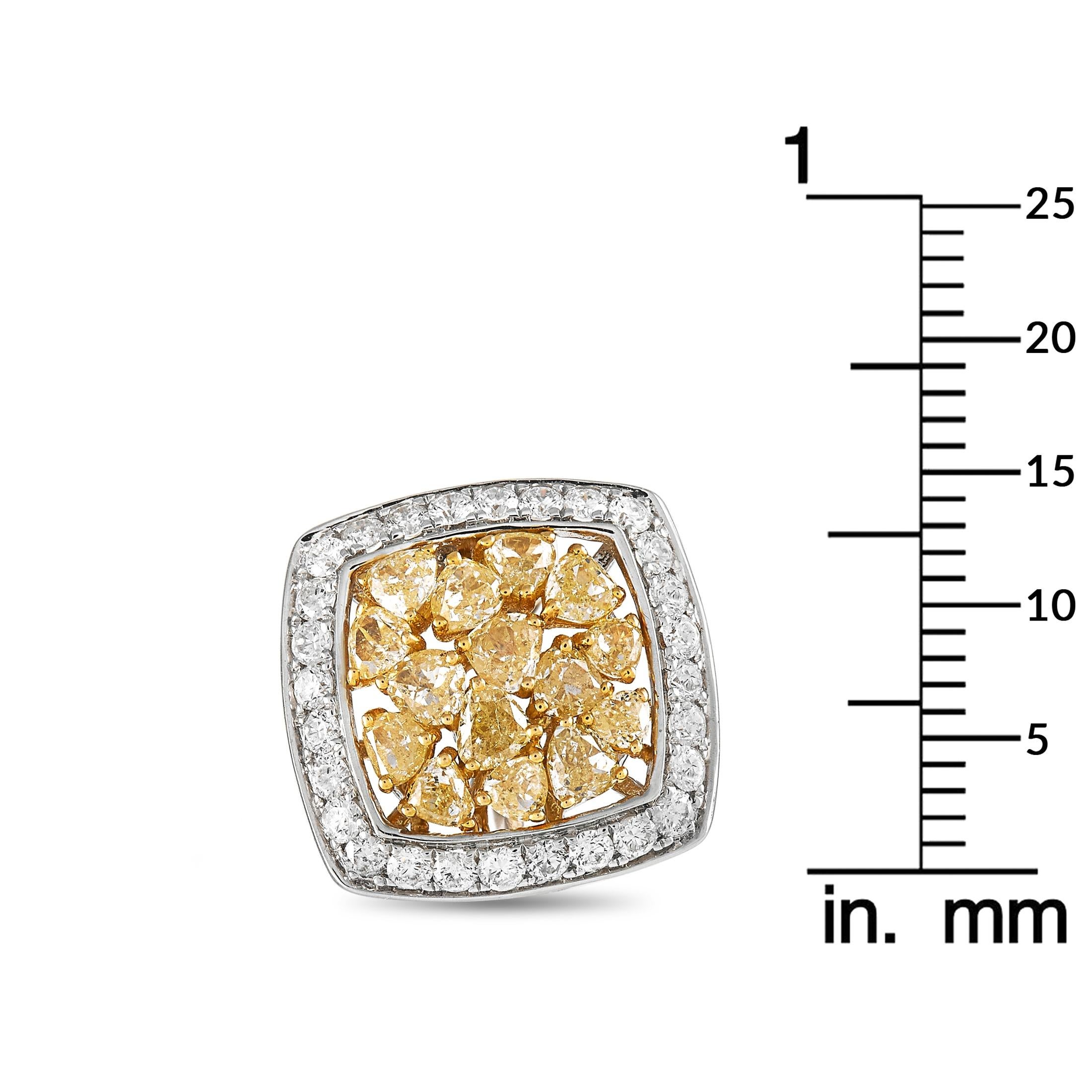 Round Cut LB Exclusive 18K White and Yellow Gold 3.67 ct White and Fancy Yellow Diamond 