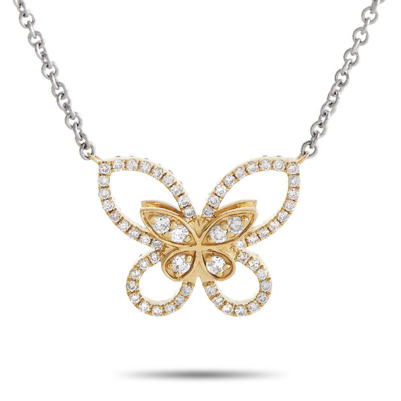 Taille ronde LB Exclusive Collier long papillon en or blanc et jaune 18 carats avec 5,0 carats de diamants en vente