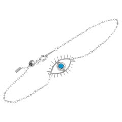 LB Exclusive 18K White Gold 0.05 Ct Diamond and Turquoise Evil Eye Bracelet