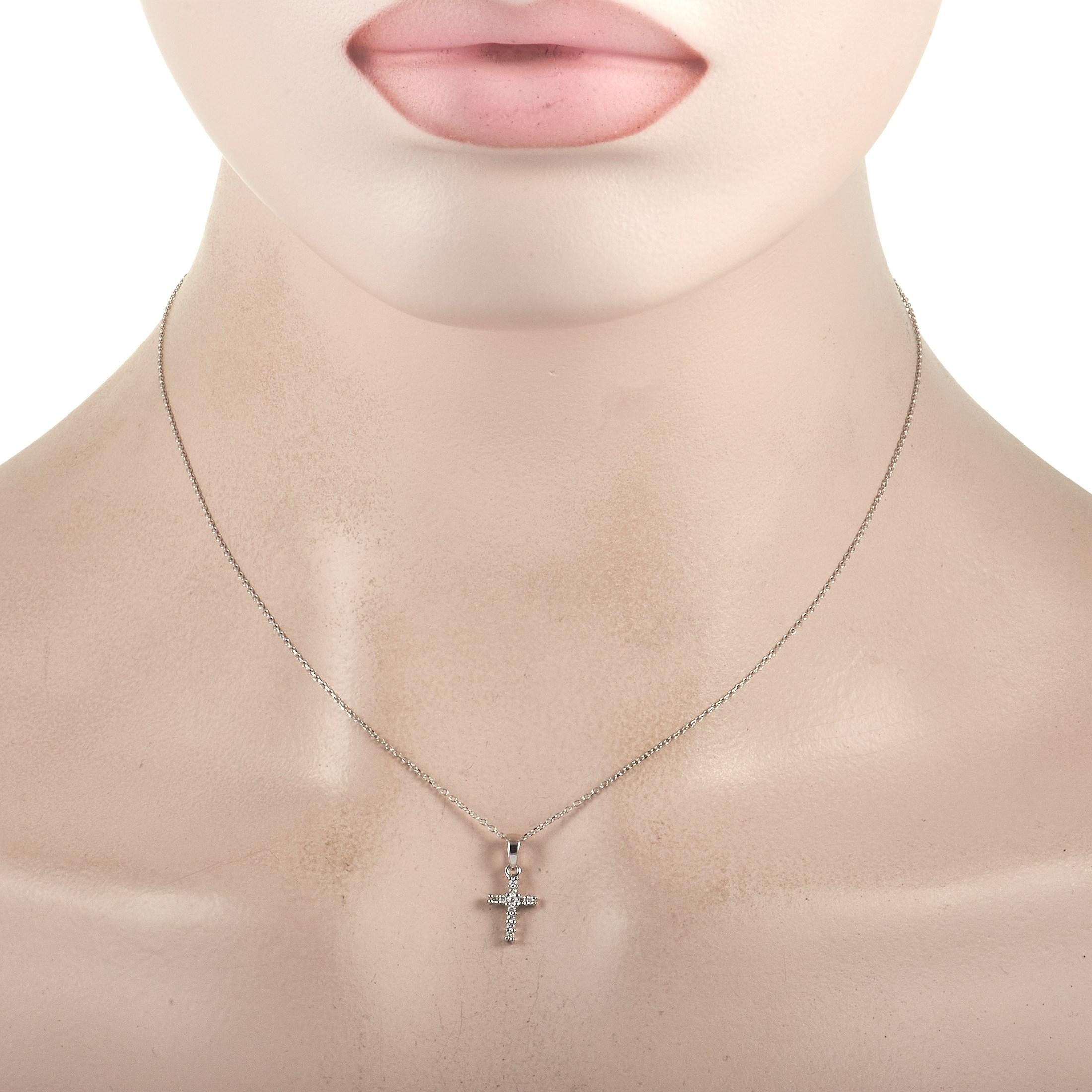 This dainty LB Exclusive 18K White Gold 0.10 ct Diamond Cross necklace will never go out of style! The necklace is made with a white gold chain, highlighting a stunning matching 18K white gold cross pendant. The cross pendant is set with two