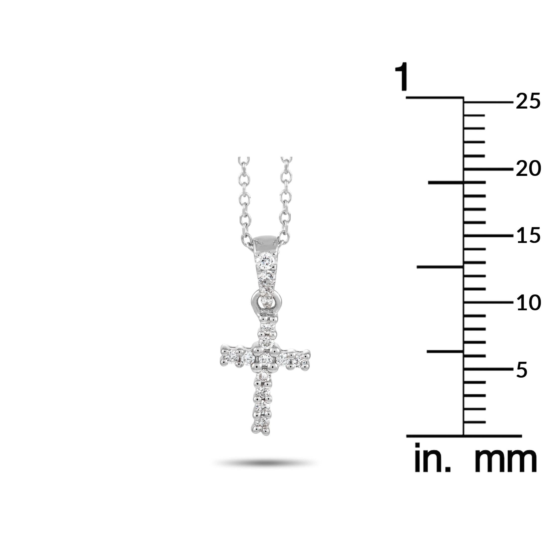 LB Exclusive 18K White Gold 0.12 Ct Diamond Cross Pendant Necklace In New Condition In Southampton, PA