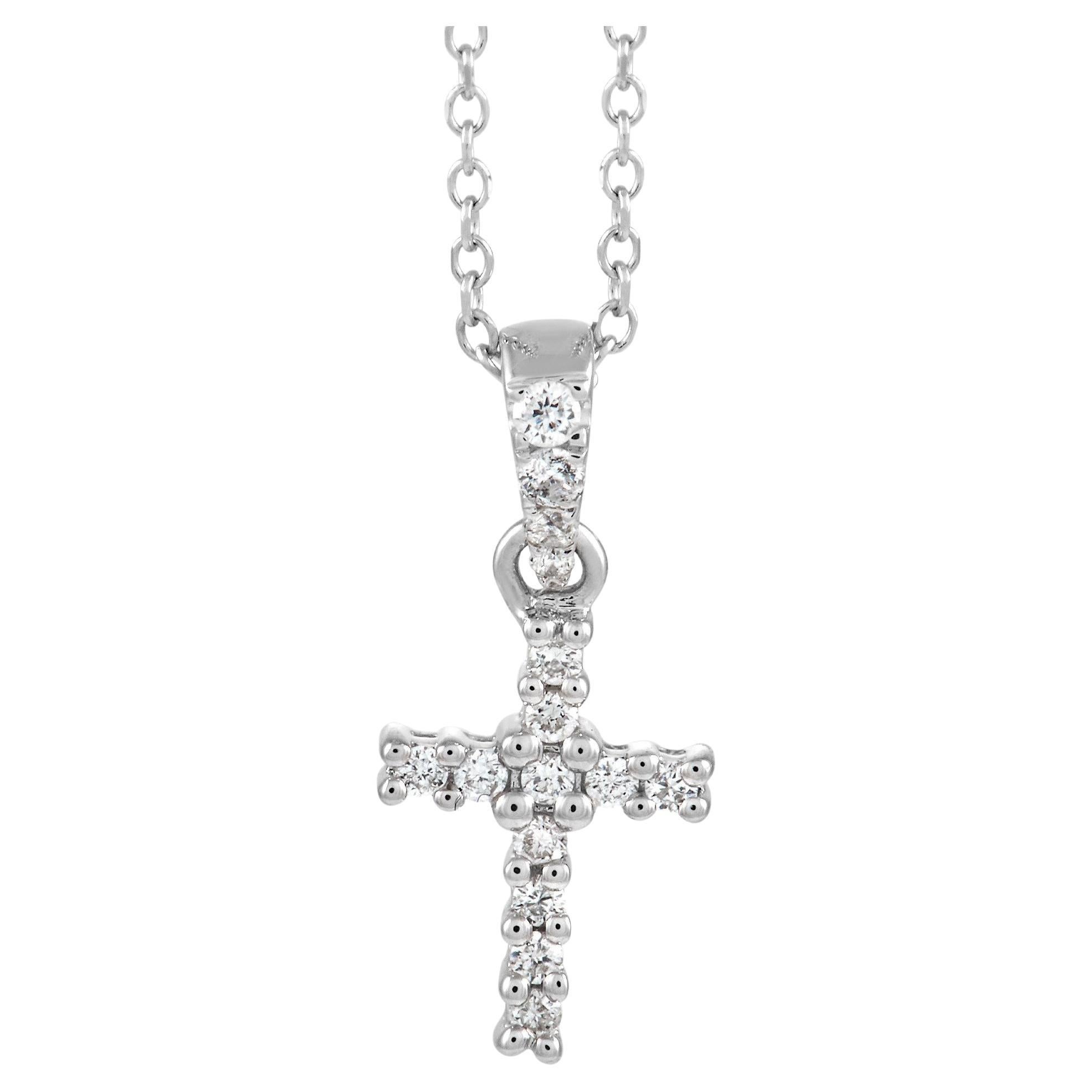 LB Exclusive 18K White Gold 0.12 Ct Diamond Cross Pendant Necklace