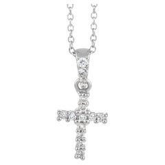 LB Exclusive 18K White Gold 0.12 Ct Diamond Cross Pendant Necklace