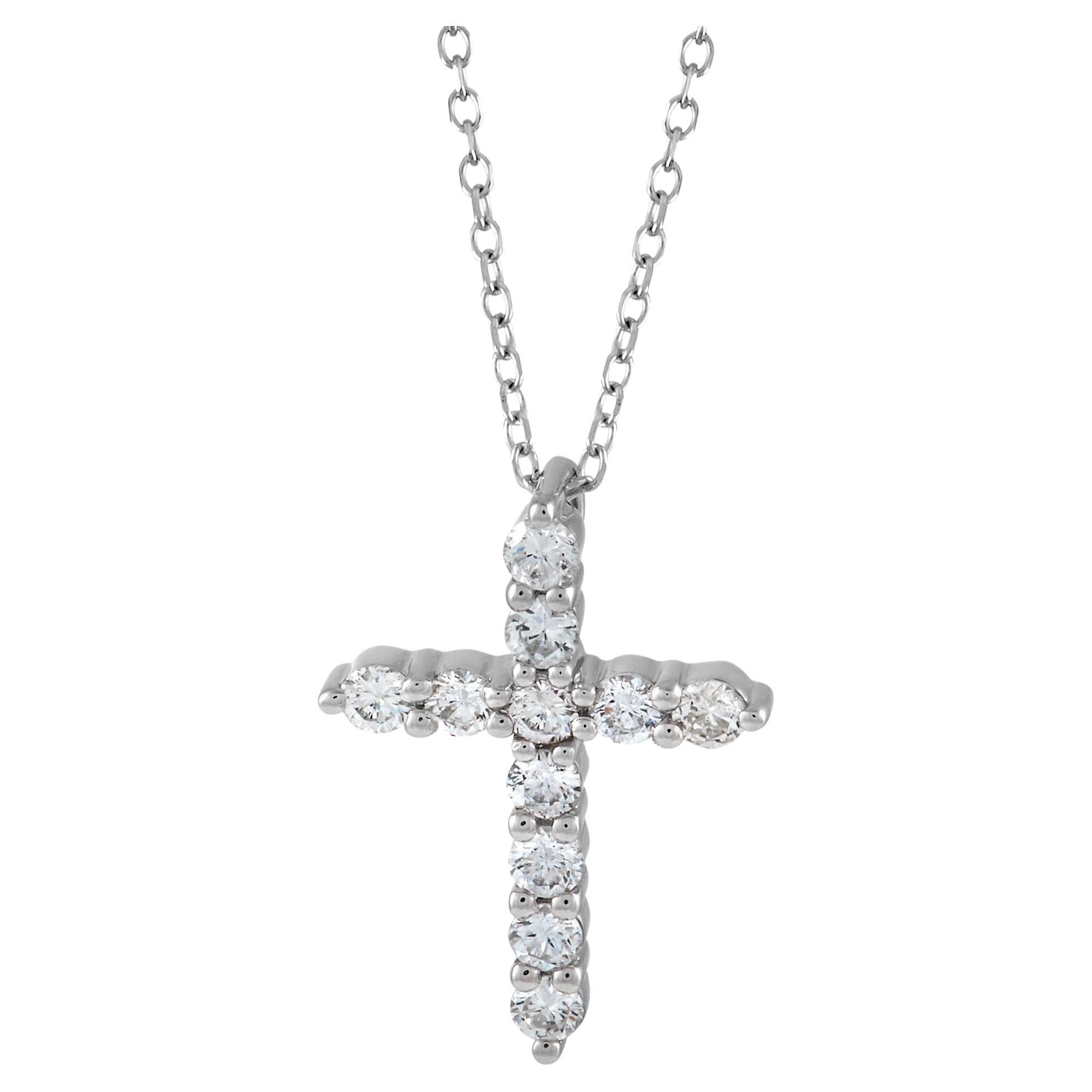 Rose Gold Sideways Diamond Cross Necklace 0.21 Carat For Sale at