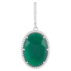 LB Exclusive 18K White Gold 0.24 Ct Diamond and Green Agate Pendant