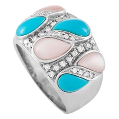 LB Exclusive 18K White Gold 0.27 Ct Diamond, Turquoise, and Mother of Pearl Ring