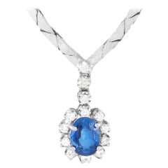 LB Exclusive 18k White Gold 0.30ct Diamond and Sapphire Pendant Necklace
